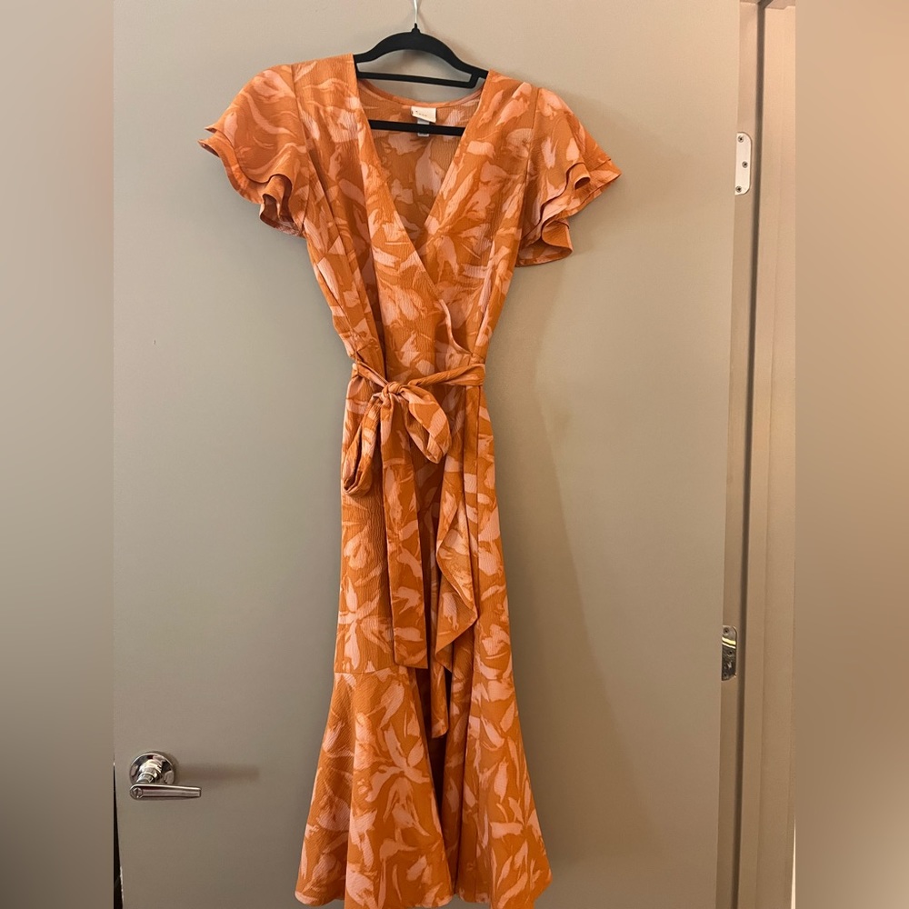 Target A New Day Orange and Pink Floral Maxi Dress - Size XS